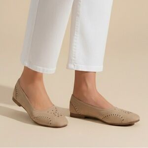 Aerosoles Light Tan Boi Oh Boi Loafer Leather Perforated Cushioned Ballet Flats
